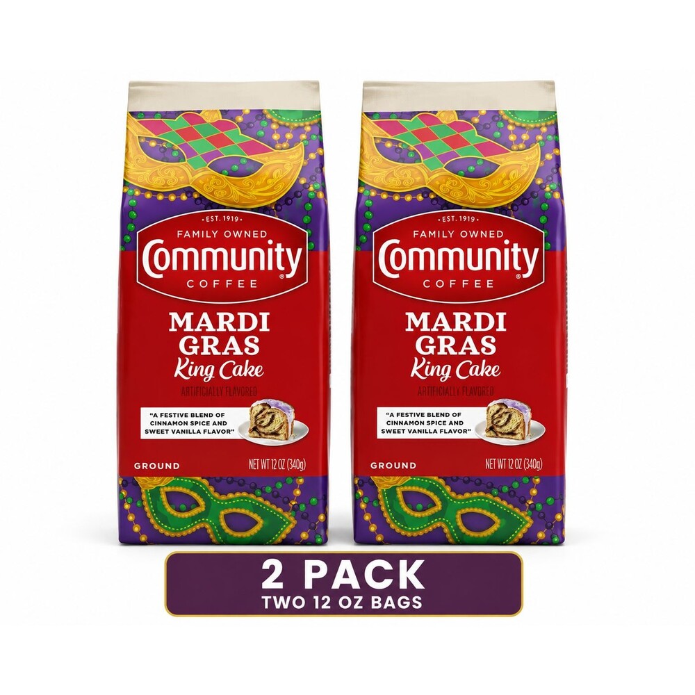 Community Coffee Mardi Gras King Cake Ground Coffee 12 oz 2 Pack NEW